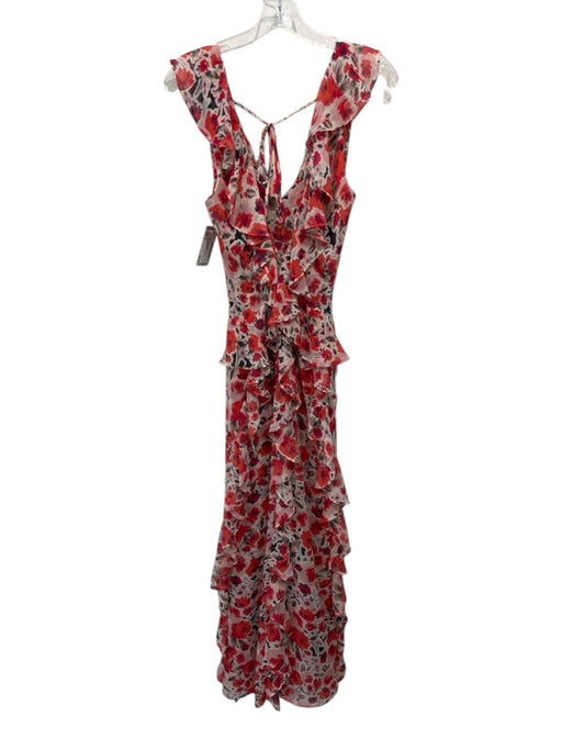 Misa Size S Red, Orange & Green Viscose Sleeveless Ruffle Neckline Floral Dress Red, Orange & Green / S