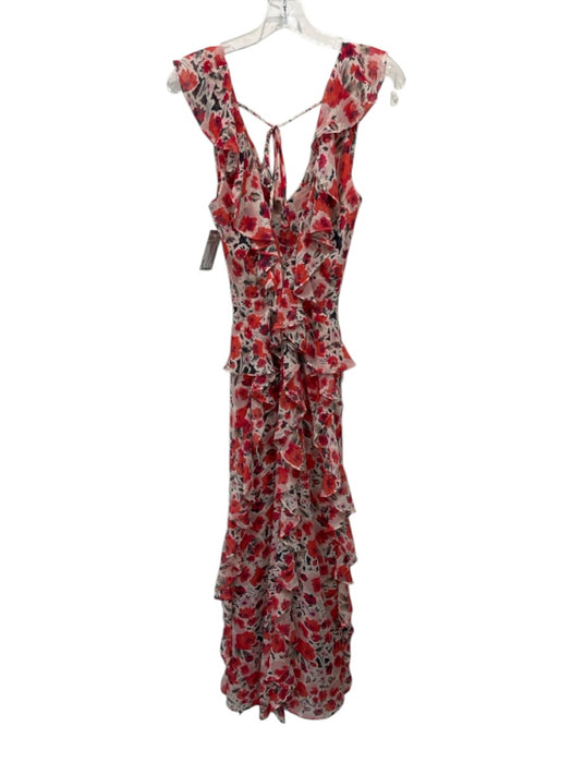 Misa Size S Red, Orange & Green Viscose Sleeveless Ruffle Neckline Floral Dress Red, Orange & Green / S