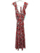 Misa Size S Red, Orange & Green Viscose Sleeveless Ruffle Neckline Floral Dress Red, Orange & Green / S