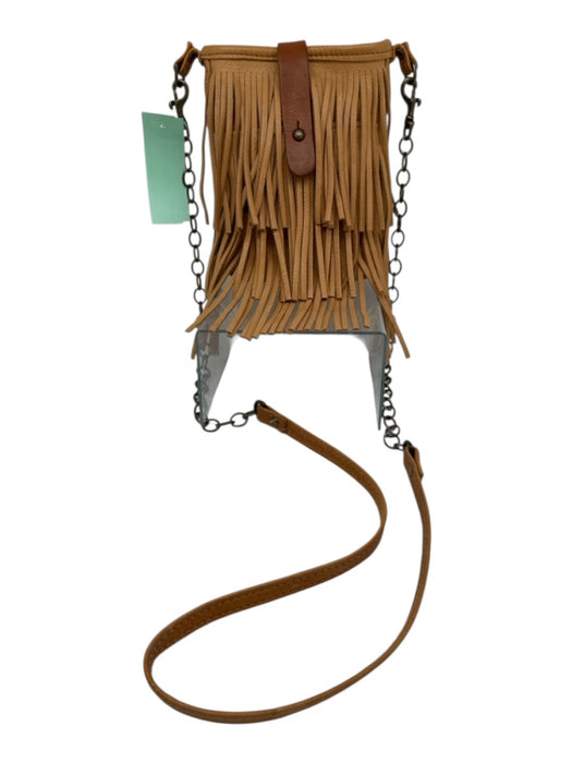 Canoe Tan & brown Leather Chain Fringe Detachable Strap Crossbody Bag Tan & brown / Small