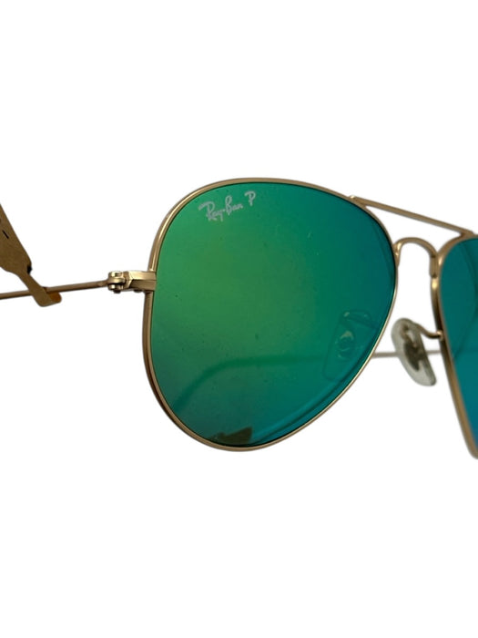 RayBan Gold Gold Tone Metal Polarized Mirrored Case Aviator Sunglasses Gold