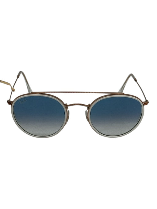 RayBan Gold & White Gold Tone Metal Round Lens Gradient Case Aviator Sunglasses Gold & White