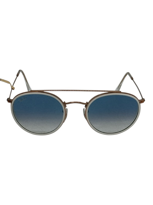 RayBan Gold & White Gold Tone Metal Round Lens Gradient Case Aviator Sunglasses Gold & White