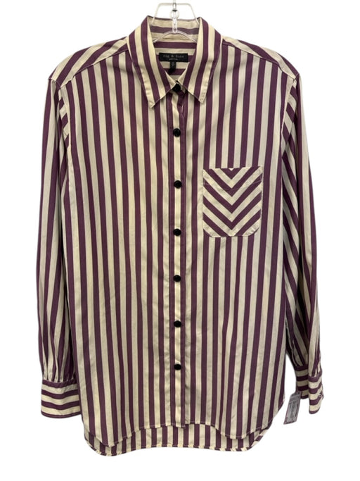 Rag & Bone Size S Purple & White Cotton Long Sleeve Stripe Buttons Blouse Top Purple & White / S