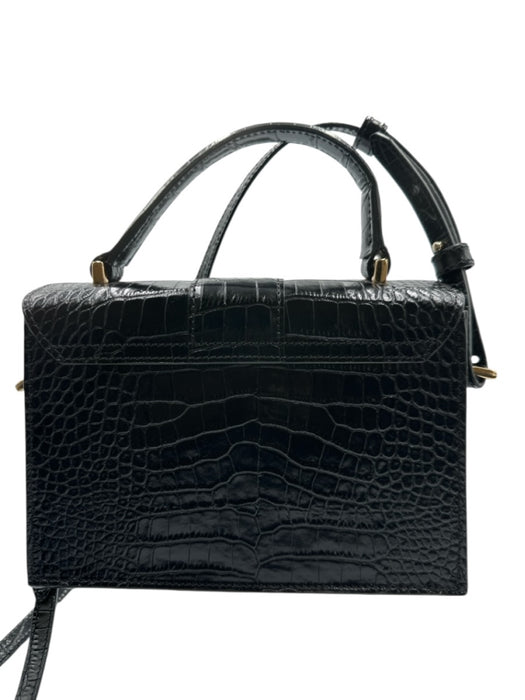 Milaner Italia Black Embossed Leather Magnetic  Flap Gold Hardware Bag Black / XS/S