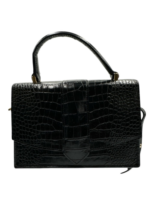 Milaner Italia Black Embossed Leather Magnetic  Flap Gold Hardware Bag Black / XS/S