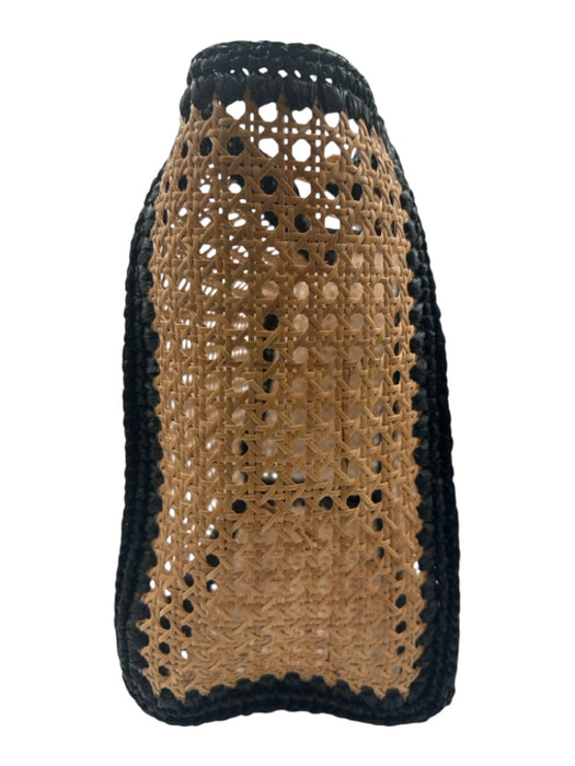 No Brand Tan Brown & Black Rattan Bamboo Handle Sheer Tote Bag Tan Brown & Black / L