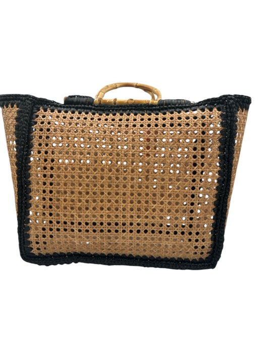 No Brand Tan Brown & Black Rattan Bamboo Handle Sheer Tote Bag Tan Brown & Black / L