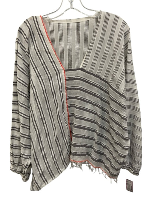 LemLem Size Small White, Gray, Orange Cotton Stripe Poncho Style Short Set White, Gray, Orange / Small