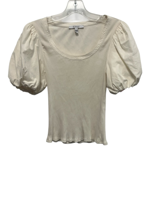Derek Lam 10 Crosby Size S Cream Cotton Ribbed Knit Scoop Neck Top Cream / S