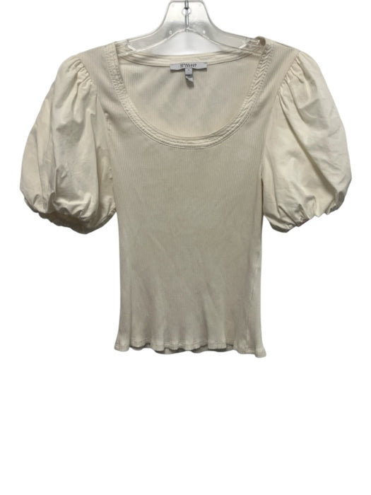 Derek Lam 10 Crosby Size S Cream Cotton Ribbed Knit Scoop Neck Top Cream / S