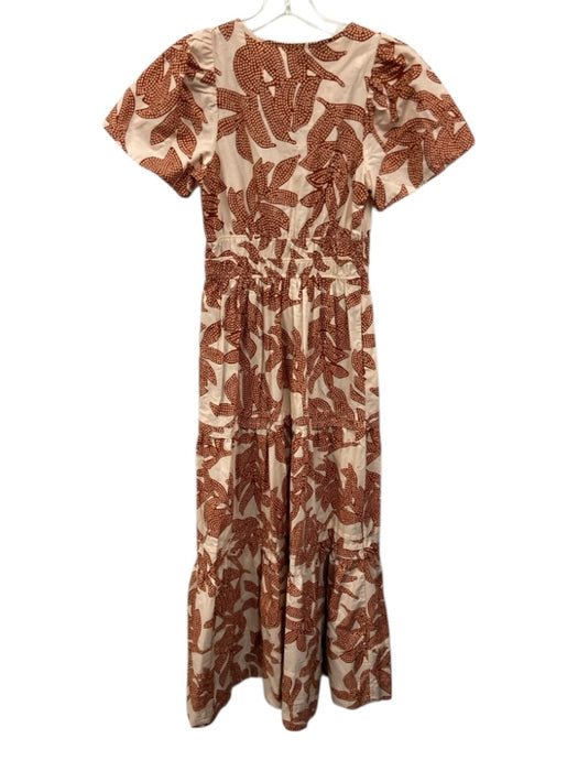 By Anthropologie Size XXS Cream, Orange, Pink Cotton Elastic Waist Midi Dress Cream, Orange, Pink / XXS