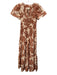 By Anthropologie Size XXS Cream, Orange, Pink Cotton Elastic Waist Midi Dress Cream, Orange, Pink / XXS
