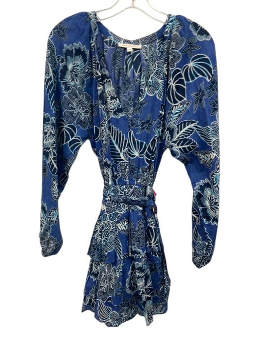 Love The Label Size M Blue & White Cotton Botanical Tiered Above Knee Dress Blue & White / M