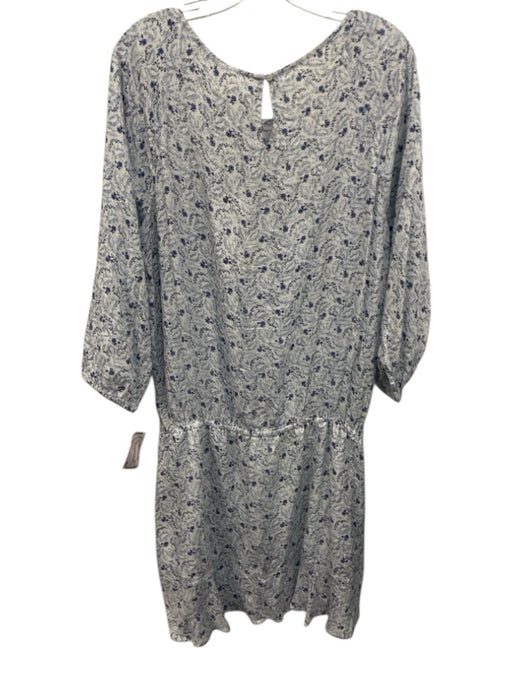 Soft Joie Size L White & Blue Rayon abstract flowers Elastic Waist Dress White & Blue / L