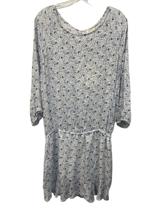 Soft Joie Size L White & Blue Rayon abstract flowers Elastic Waist Dress White & Blue / L