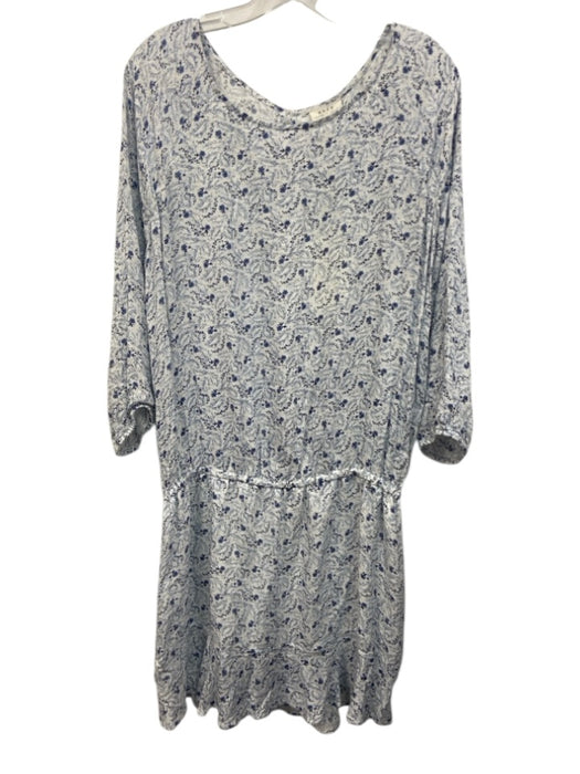 Soft Joie Size L White & Blue Rayon abstract flowers Elastic Waist Dress White & Blue / L