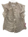 Frame Size L White & Brown Ramie Semi Sheer Stripe V Neck Ruffle Cap Sleeve Top White & Brown / L