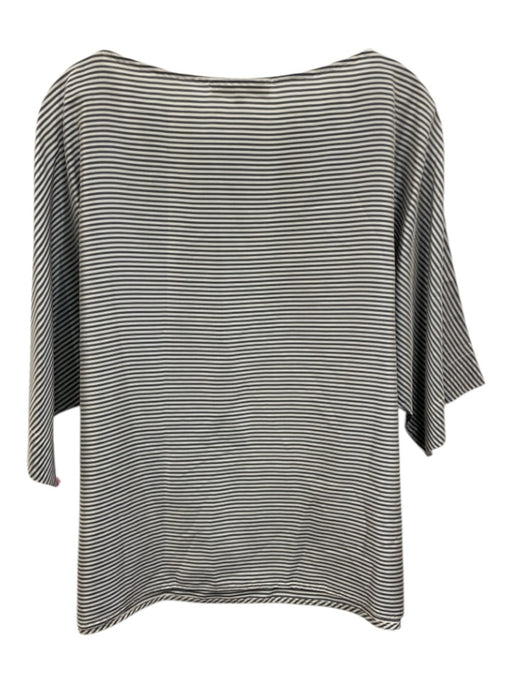 Ann Mashburn Size L blue gray & white Silk Stripe Wide Neck Top blue gray & white / L