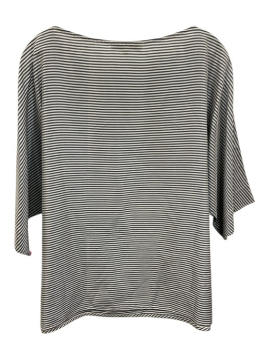Ann Mashburn Size L blue gray & white Silk Stripe Wide Neck Top blue gray & white / L