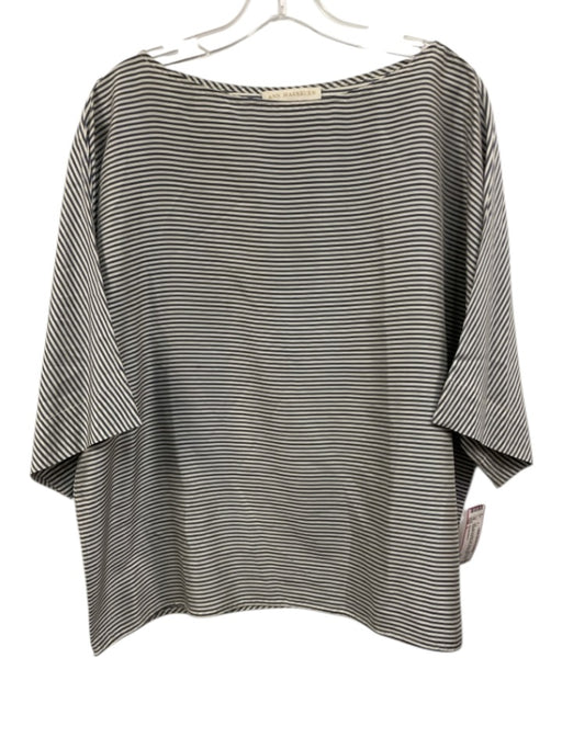 Ann Mashburn Size L blue gray & white Silk Stripe Wide Neck Top blue gray & white / L