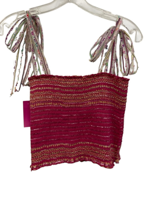 Koch Size M Pink, White, Multi Cotton Metallic Thread Shirred Crop Top Pink, White, Multi / M
