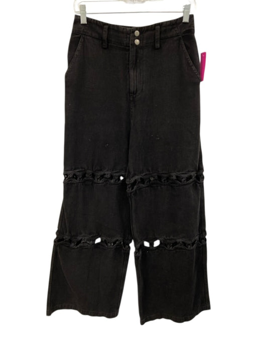Sea New York Size 0 Washed Black Cotton Braided detail Cut Out Wide Leg Jeans Washed Black / 0