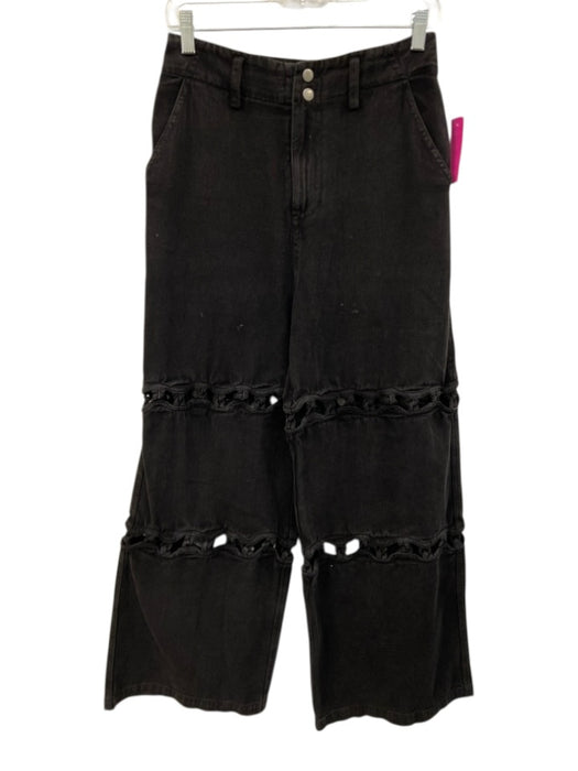 Sea New York Size 0 Washed Black Cotton Braided detail Cut Out Wide Leg Jeans Washed Black / 0