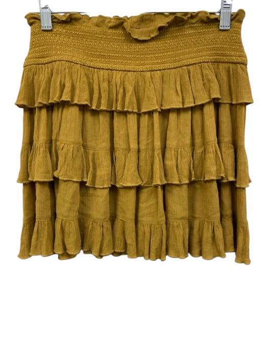 Free People Size XS Mustard Yellow Viscose Shirred Waist Square Neck Skirt Set Mustard Yellow / XS
