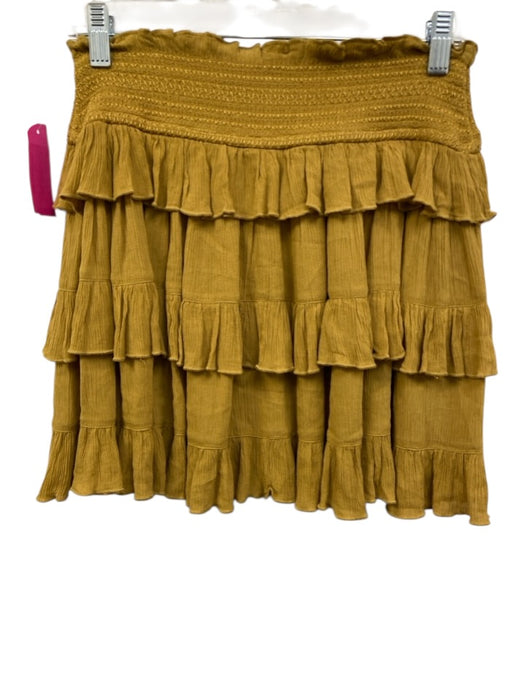 Free People Size XS Mustard Yellow Viscose Shirred Waist Square Neck Skirt Set Mustard Yellow / XS