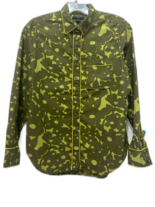 J. Crew Size XS Green & Yellow Cotton Long Sleeve Floral Print Buttons Top Green & Yellow / XS