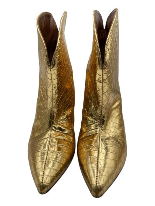 Paris Texas Shoe Size 37.5 Gold Embossed Leather Pointed Toe Block Heel Booties Gold / 37.5