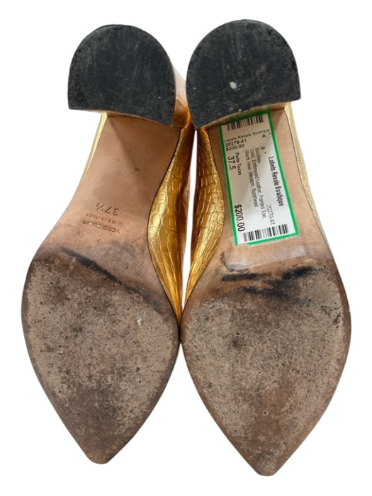 Paris Texas Shoe Size 37.5 Gold Embossed Leather Pointed Toe Block Heel Booties Gold / 37.5