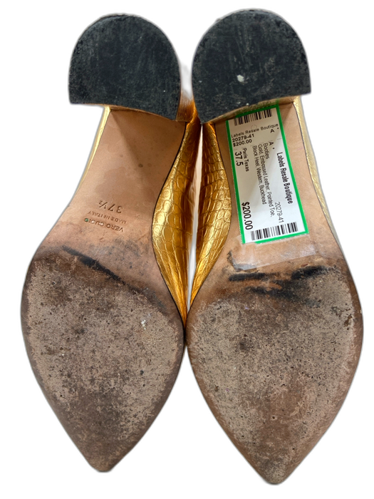 Paris Texas Shoe Size 37.5 Gold Embossed Leather Pointed Toe Block Heel Booties Gold / 37.5