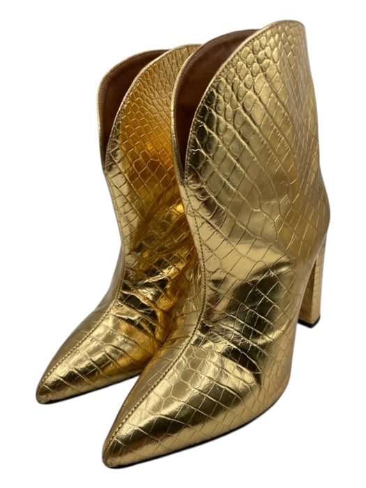 Paris Texas Shoe Size 37.5 Gold Embossed Leather Pointed Toe Block Heel Booties Gold / 37.5
