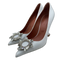Amina Muaddi Shoe Size 37.5 White & Silver Leather Pointed Toe Bedazzled Pumps White & Silver / 37.5