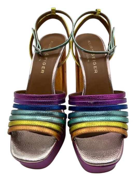 Kurt Geiger Shoe Size 37 Yellow, Pink, Multi Pebble Leather Metallic Sandals Yellow, Pink, Multi / 37