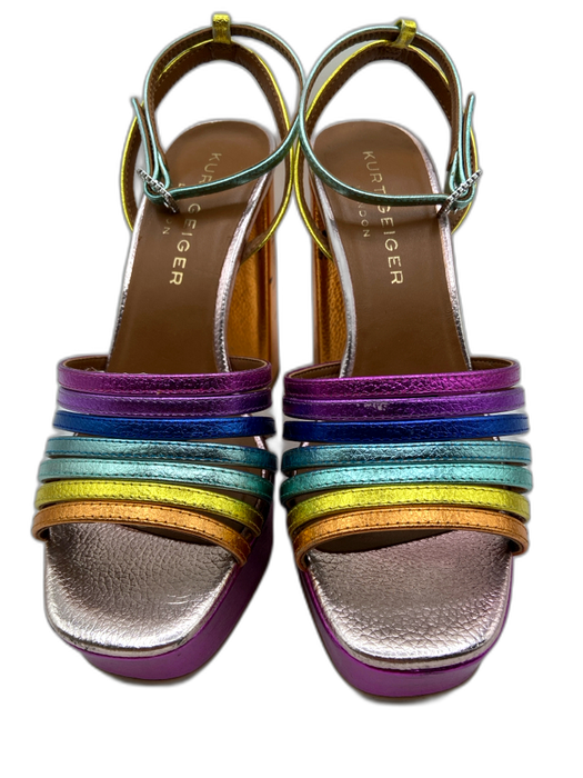 Kurt Geiger Shoe Size 37 Yellow, Pink, Multi Pebble Leather Metallic Sandals Yellow, Pink, Multi / 37