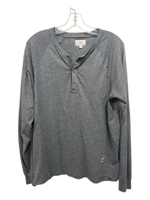 AG Gray Cotton Blend Solid Henley Men's Long Sleeve Shirt