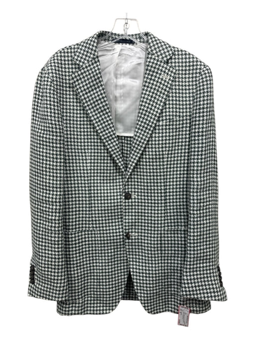 Suitsupply Green & White Linen Houndstooth 2 Button Men's Blazer Green & White / 48