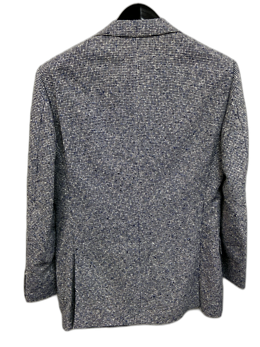 Suitsupply Blue & White Cotton Blend Micro notched 2 Button Men's Suit Blue & White / 48