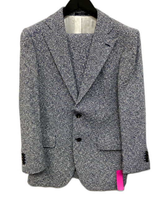 Suitsupply Blue & White Cotton Blend Micro notched 2 Button Men's Suit Blue & White / 48