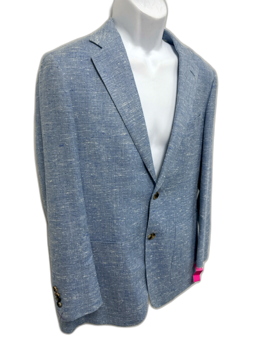 Suitsupply Light blue Linen Blend Solid 2 Button Men's Suit Light blue / 48