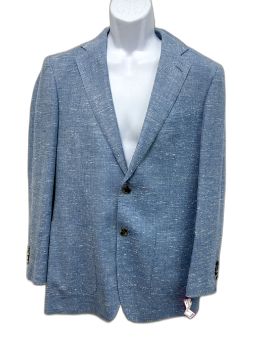 Suitsupply Light blue Linen Blend Solid 2 Button Men's Suit Light blue / 48
