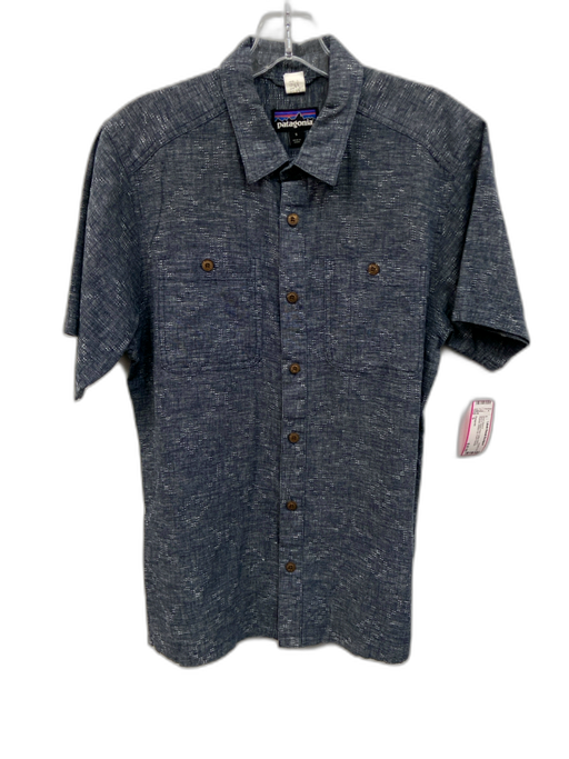 Patagonia Size S Bllue & Taupe Print Cotton Blend Abstract Men's Short Sleeve Bllue & Taupe Print / S