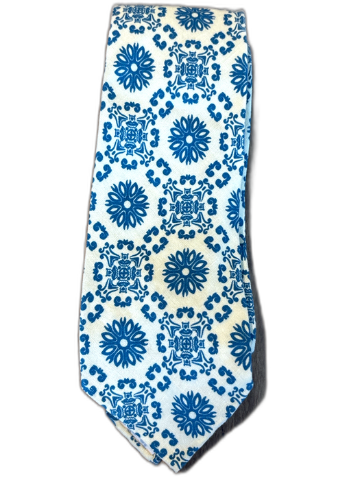 Sid Mashburn Blue & Beige Silk Blend Medallion Men's Ties Blue & Beige