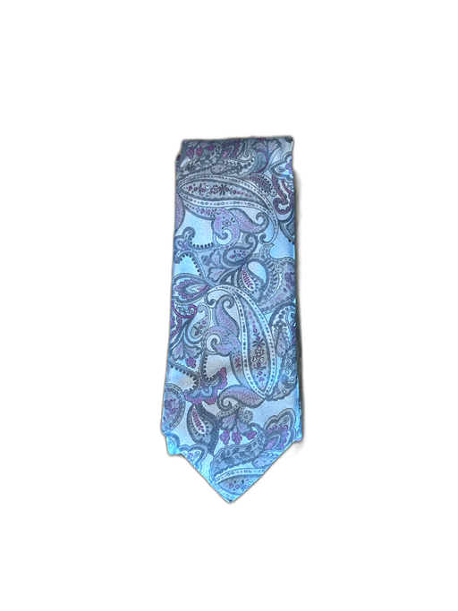 Canali Light Blue & Purple Silk Paisley Men's Ties Light Blue & Purple