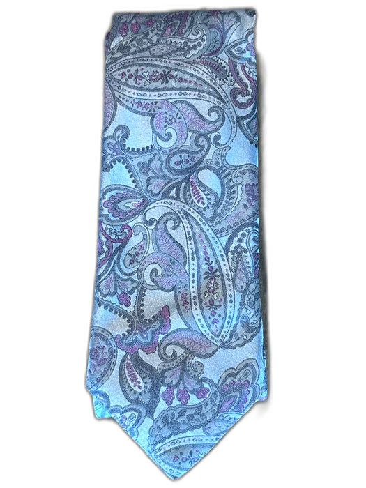 Canali Light Blue & Purple Silk Paisley Men's Ties Light Blue & Purple
