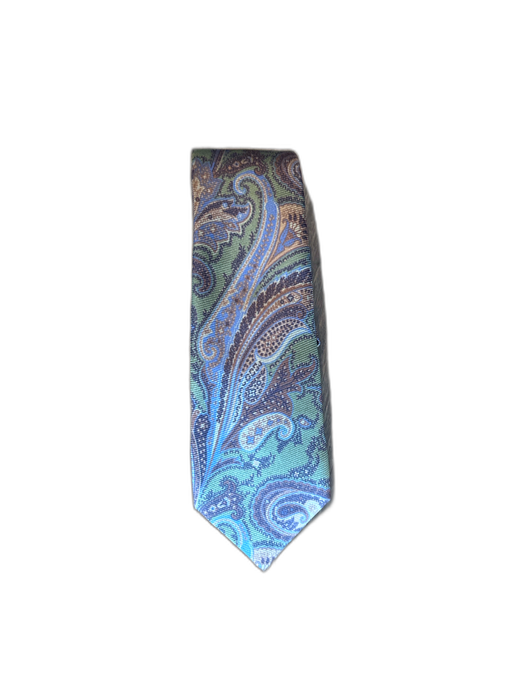 Sid Mashburn Green & Blue Print Silk Blend Paisley Men's Ties Green & Blue Print
