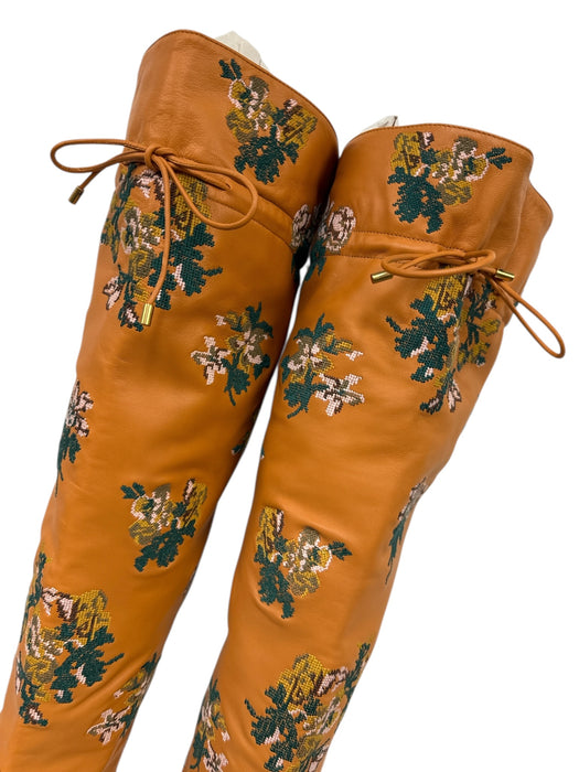 Tory Burch Shoe Size 6.5 Orange, Green & Multi Leather Over the Knee Boots Orange, Green & Multi / 6.5